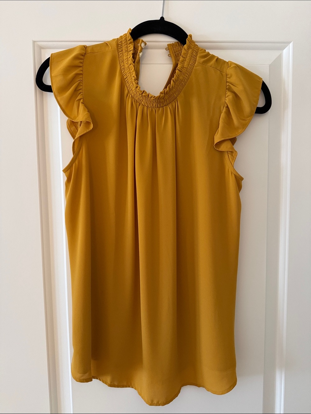 LOFT Mustard Ruffle-Neck Flutter Sleeve Blouse